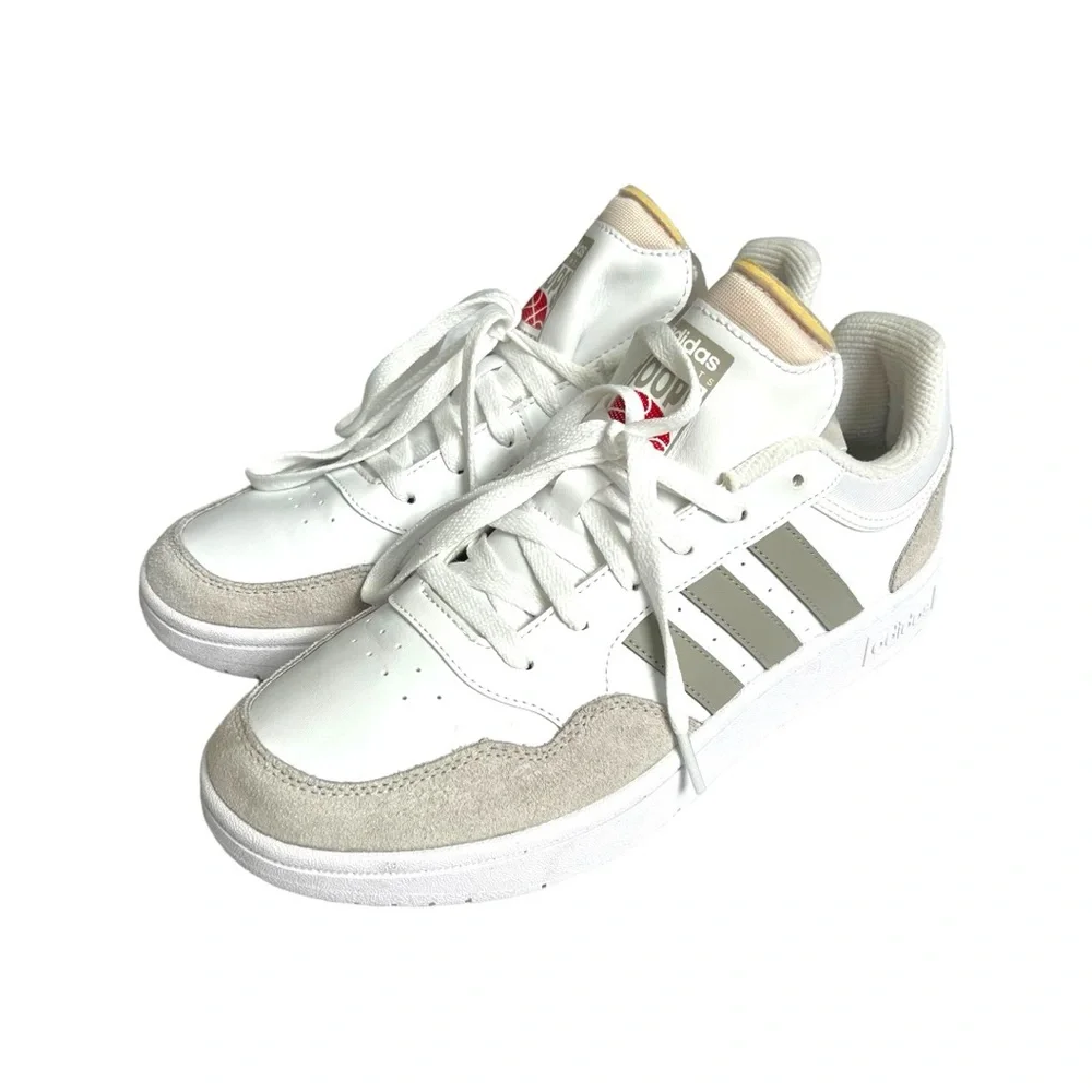 ADIDAS MENS HOOPS 3.0 LOW SNEAKER 3 STRIPE SHOES‎ NEUTRAL LEATHER SIZE 9